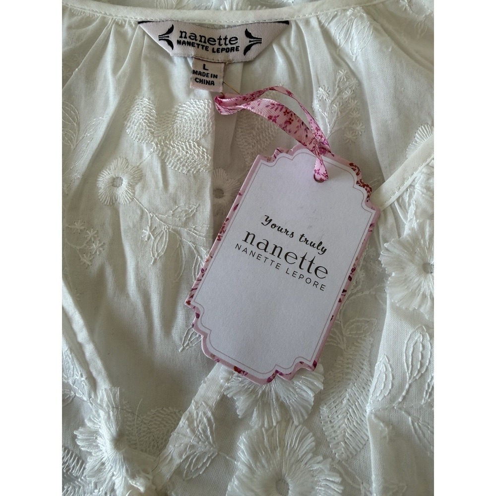 Nanette Lepore White Floral Embroidered Button-Front Blouse - Picture 6 of 8